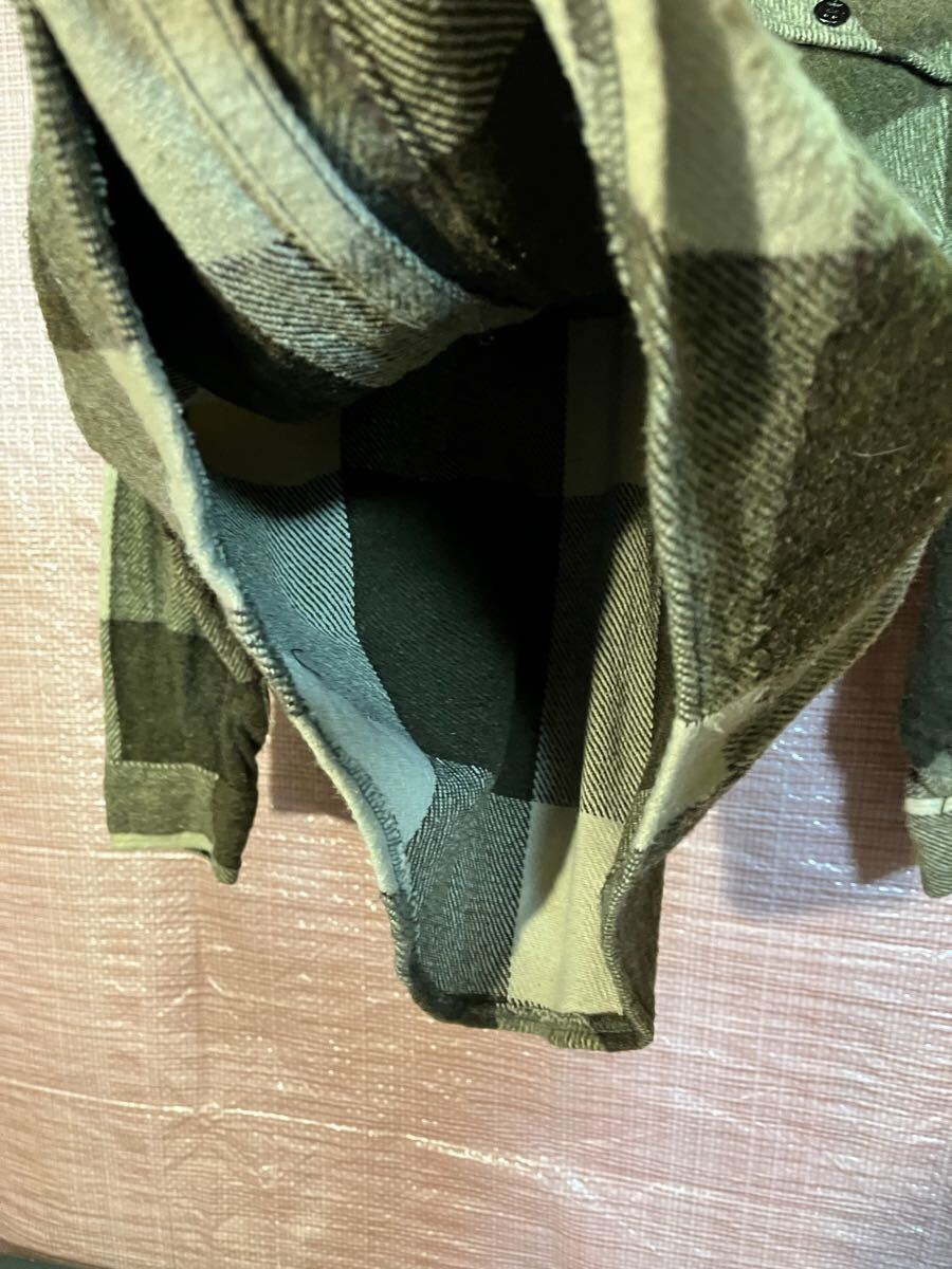 1970's年代 C.P.O ウールシャツ S ベージュ×カーキ VINTAGE ビンテージ オールド古着 長袖 チェック_画像5