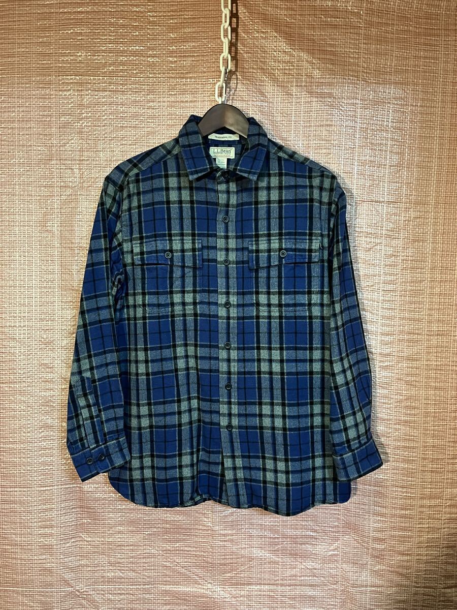 エルエルビーン 長袖コットンシャツ M ブルー×グレー×ブラック チェック L.L.Bean VINTAGE ビンテージオールド古着 断捨離_画像1