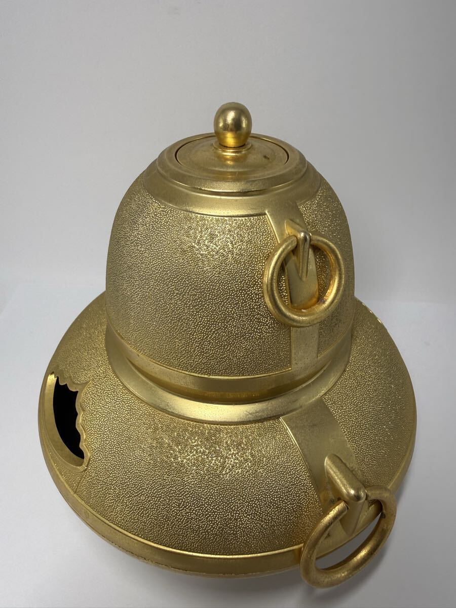 O） 【1円スタート】茶釜 24KGP 金メッキ 990.5g 茶道具 置物 アンティーク インテリア 縁起物_画像2