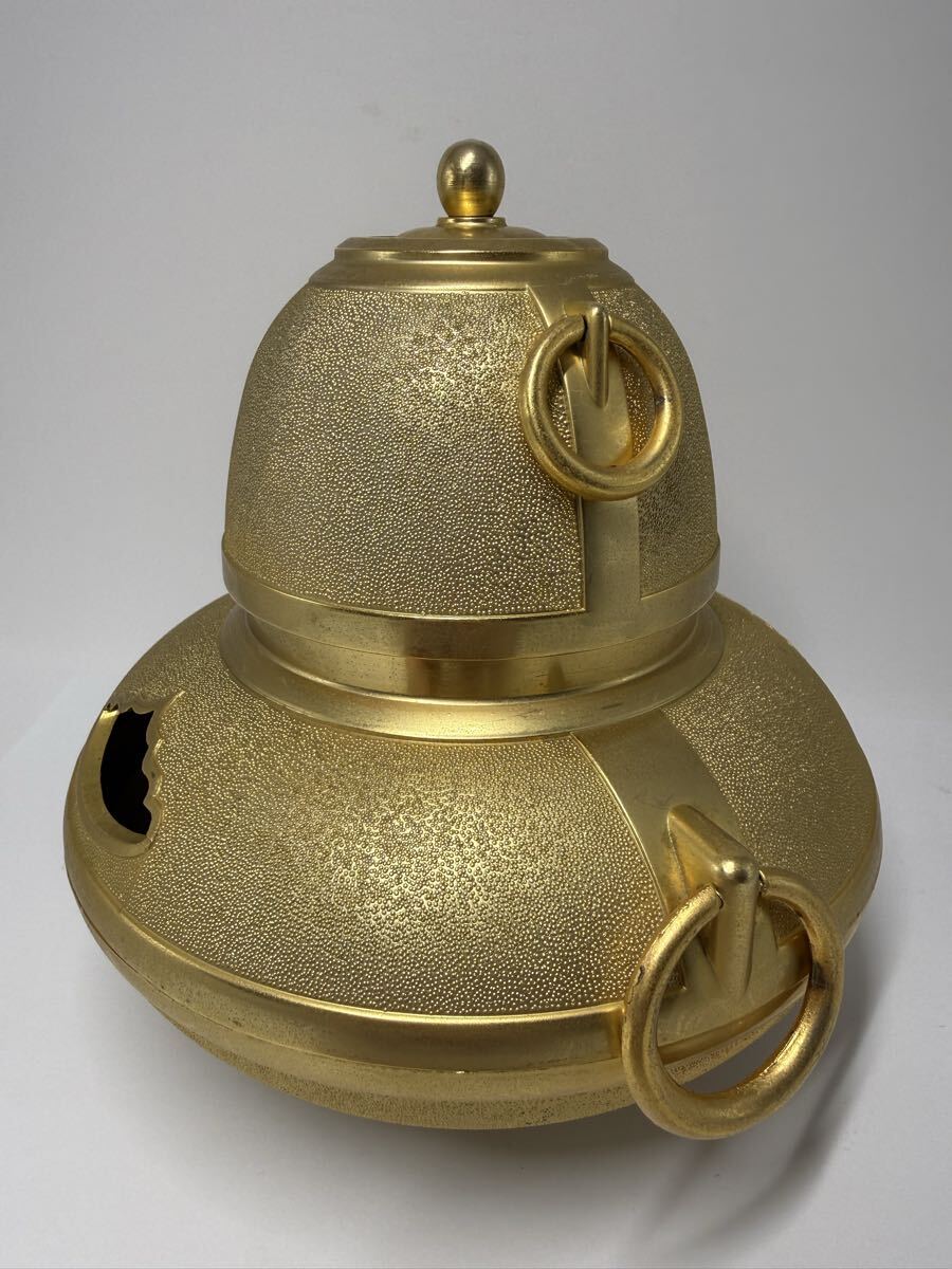 O） 【1円スタート】茶釜 24KGP 金メッキ 990.5g 茶道具 置物 アンティーク インテリア 縁起物_画像4