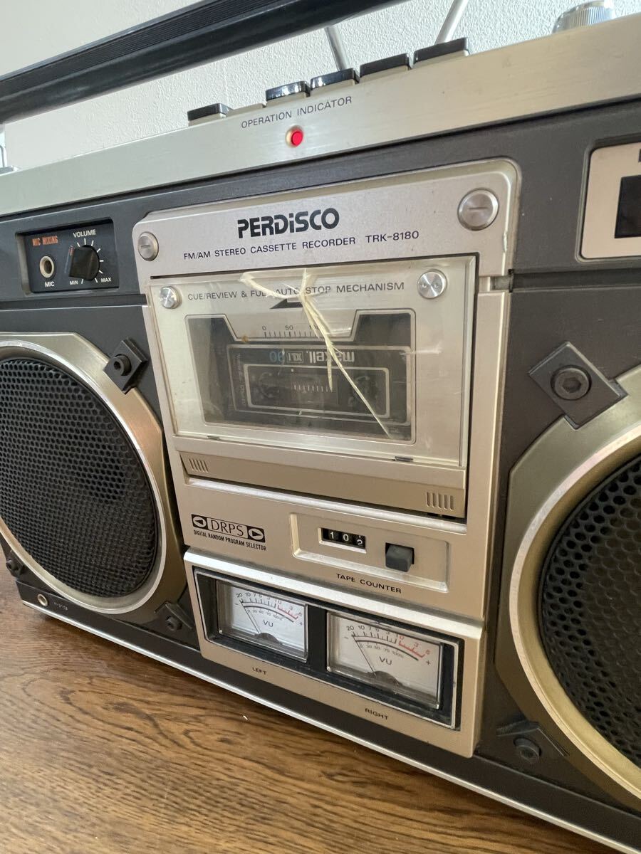 11.13.19 140 通電確認品 AM FM 視聴OK カセット不動　他詳細未確認　 昭和レトロ　TRK-8180 HITACHI カセットレコーダー　_画像2