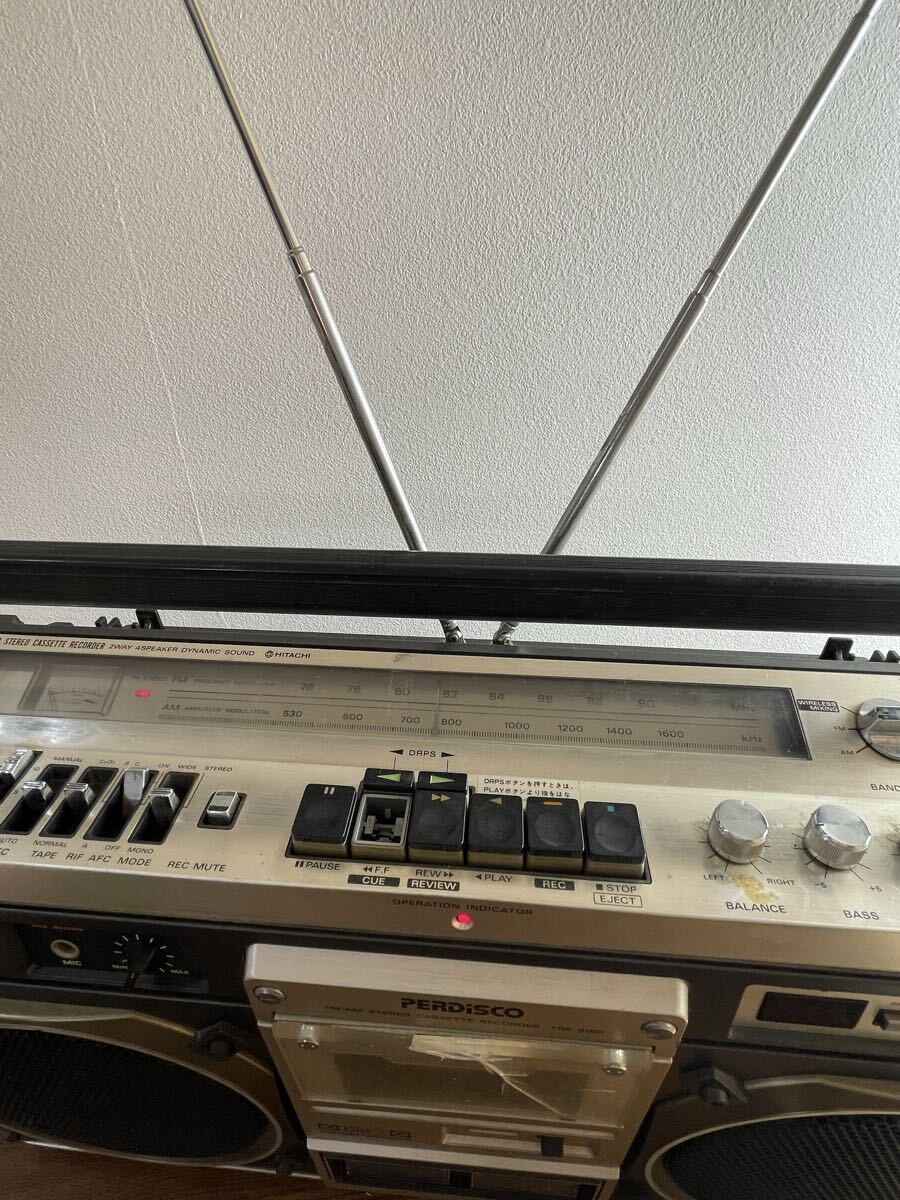 11.13.19 140 通電確認品 AM FM 視聴OK カセット不動　他詳細未確認　 昭和レトロ　TRK-8180 HITACHI カセットレコーダー　_画像6