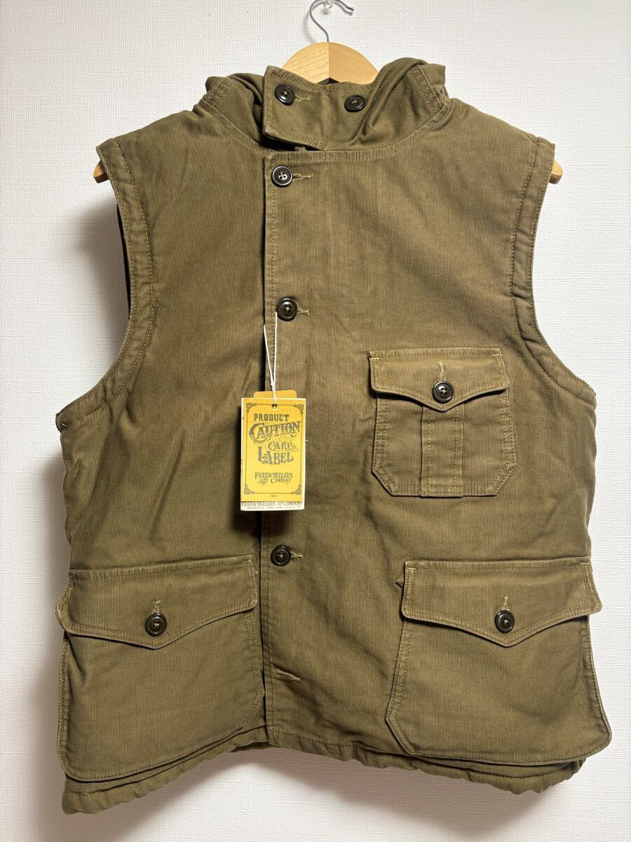 新品 FREEWHEELERS フリーホイーラーズ ベスト AIR CREW ATTACHED HOOD VEST カーキ 40サイズ 1円からスタート_画像1