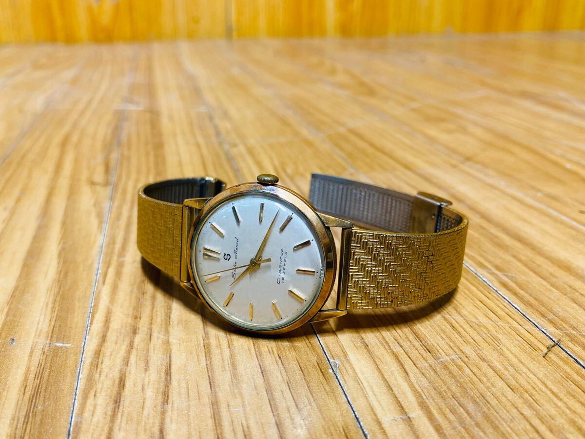 （1500） SEIKO MARVEL Sマーク 19石 DIASHOCK 14金使用 14045 現状不動_画像1