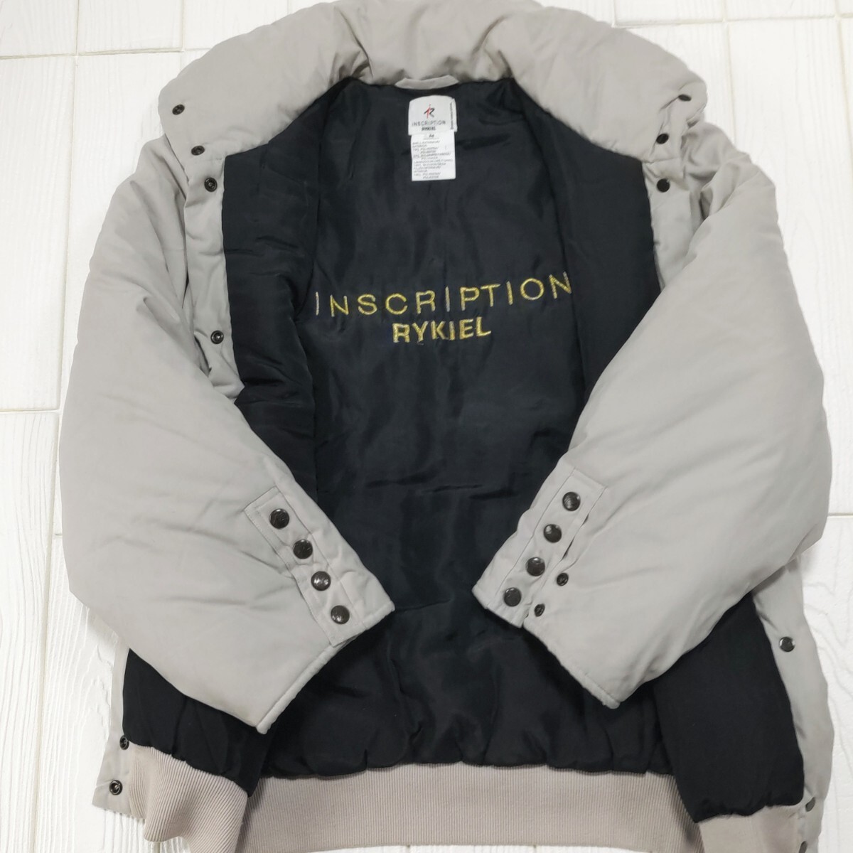 美品★INSCRIPTION RYKIEL/ソニアリキエルダウン風 中綿ジャケット 裏地シルク アイボリー 白系 軽い ふわふわ ゆったりデザイン 送料無料_画像4