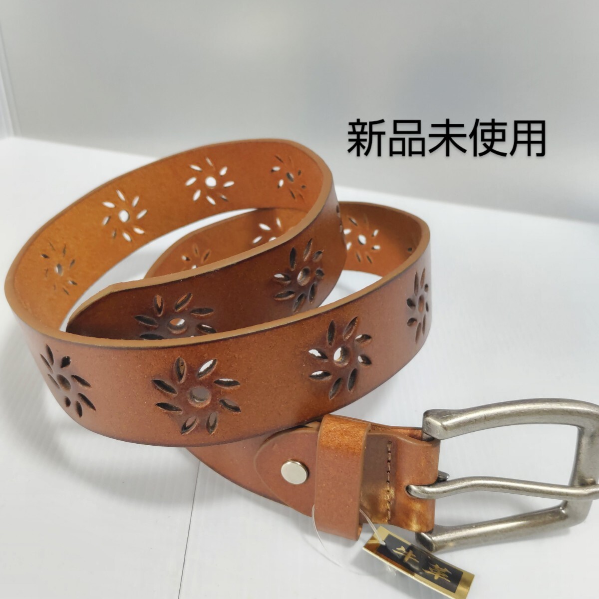 新品 未使用 90s 即決 ラスト1点 ビンテージ アンティーク風 本皮 牛革ベルト/茶/フリーサイズ 送料無料_画像1