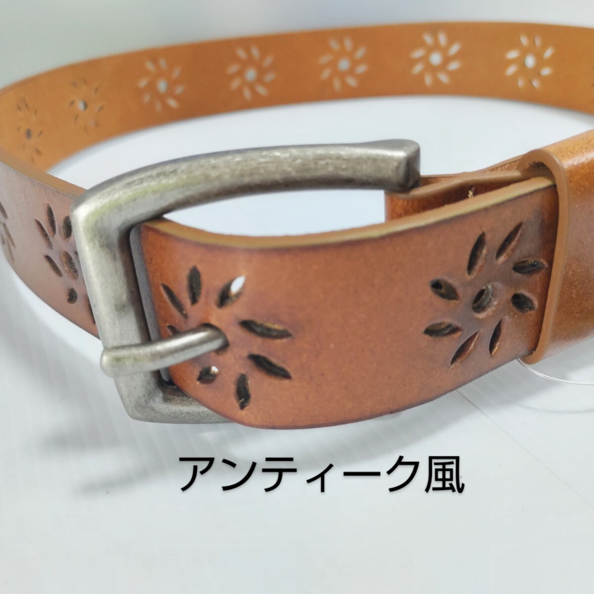 新品 未使用 90s 即決 ラスト1点 ビンテージ アンティーク風 本皮 牛革ベルト/茶/フリーサイズ 送料無料_画像2