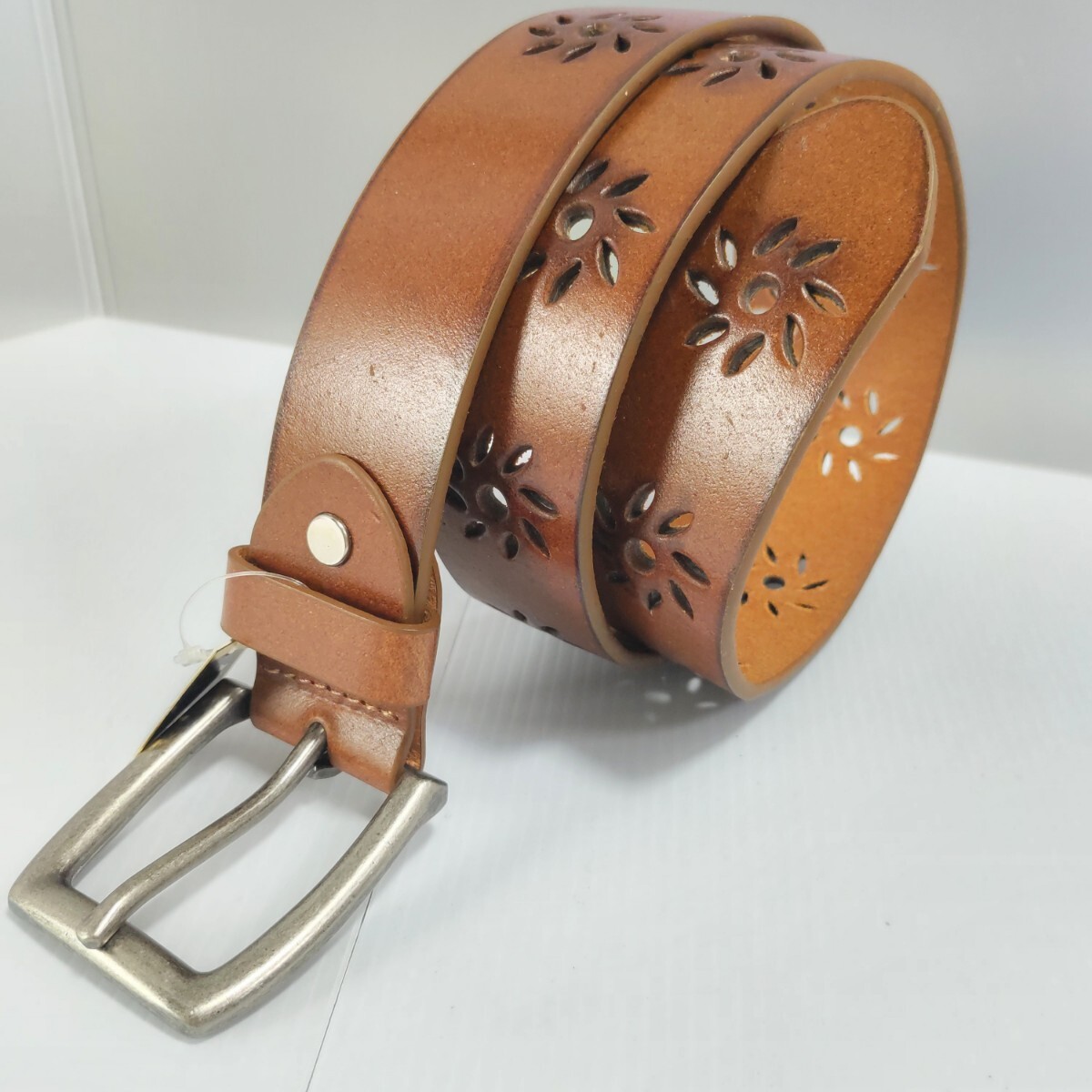 新品 未使用 90s 即決 ラスト1点 ビンテージ アンティーク風 本皮 牛革ベルト/茶/フリーサイズ 送料無料_画像3