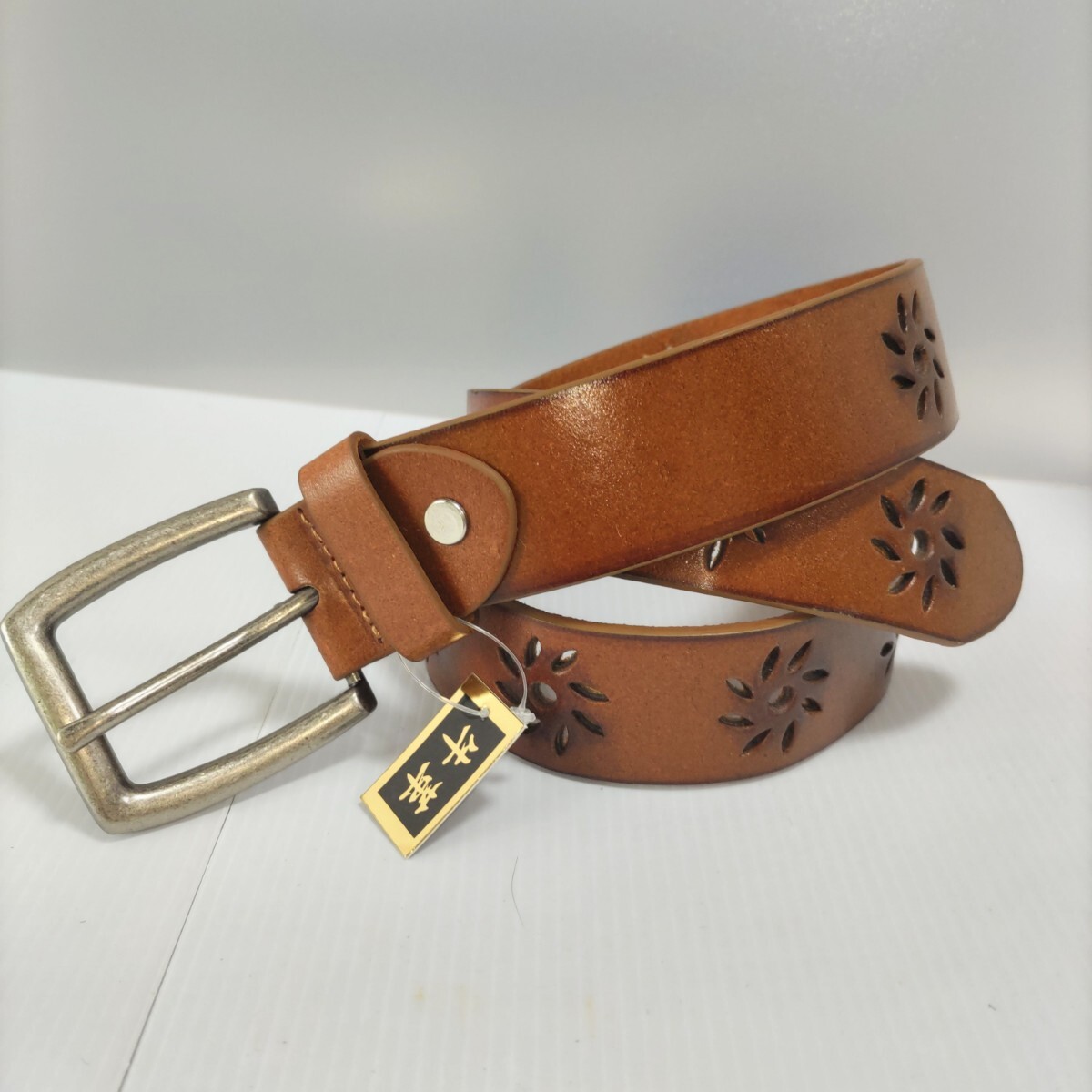 新品 未使用 90s 即決 ラスト1点 ビンテージ アンティーク風 本皮 牛革ベルト/茶/フリーサイズ 送料無料_画像4