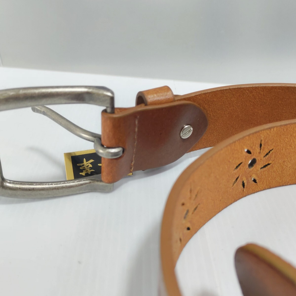 新品 未使用 90s 即決 ラスト1点 ビンテージ アンティーク風 本皮 牛革ベルト/茶/フリーサイズ 送料無料_画像6