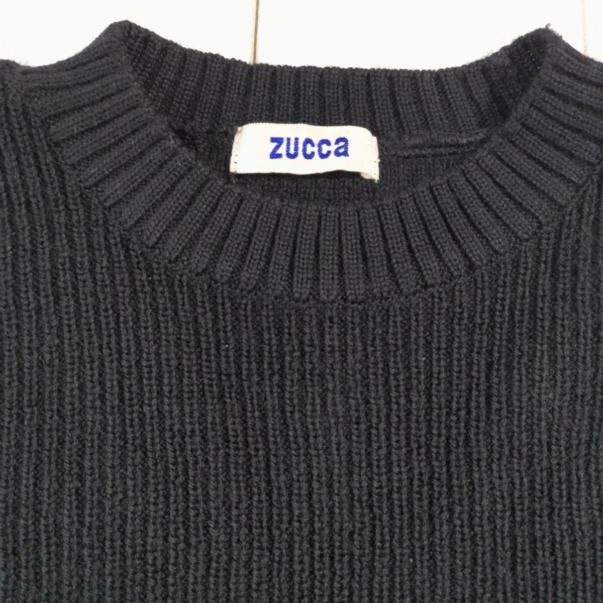美品★zucca ズッカ/㈱イッセイミヤケ リブ編み ウール 長袖 ニット セーター 黒 ブラック シンプル 婦人 M 送料無料_画像3