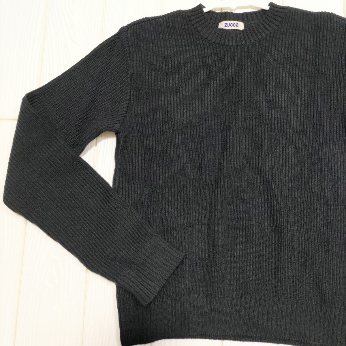 美品★zucca ズッカ/㈱イッセイミヤケ リブ編み ウール 長袖 ニット セーター 黒 ブラック シンプル 婦人 M 送料無料_画像5