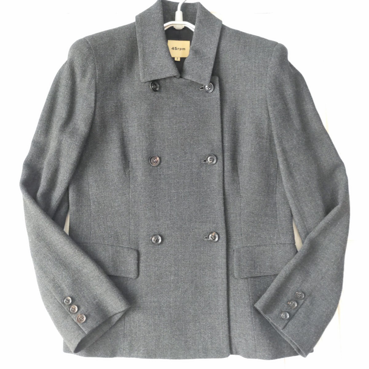 редкость не использовался *45rpm four чай пять W breast двойной жакет котороткое пальто . серый гибкий ткань общий обратная сторона женщина M бесплатная доставка