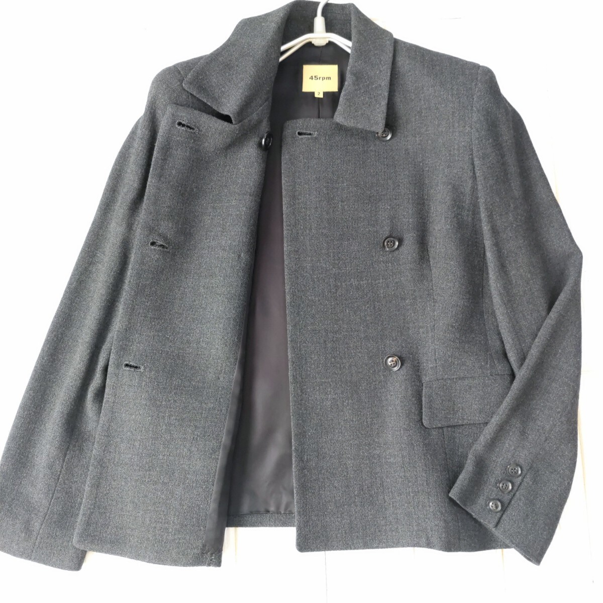 редкость не использовался *45rpm four чай пять W breast двойной жакет котороткое пальто . серый гибкий ткань общий обратная сторона женщина M бесплатная доставка