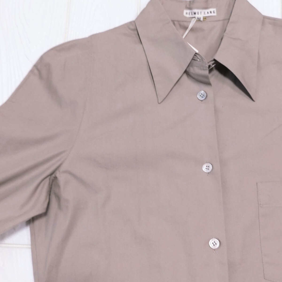 未使用 タグ付 デッドストック レア 90s★HELMUT LANG ヘルムートラング 長袖 綿 シャツ レディース M 淡いベージュ系 送料無料_画像3