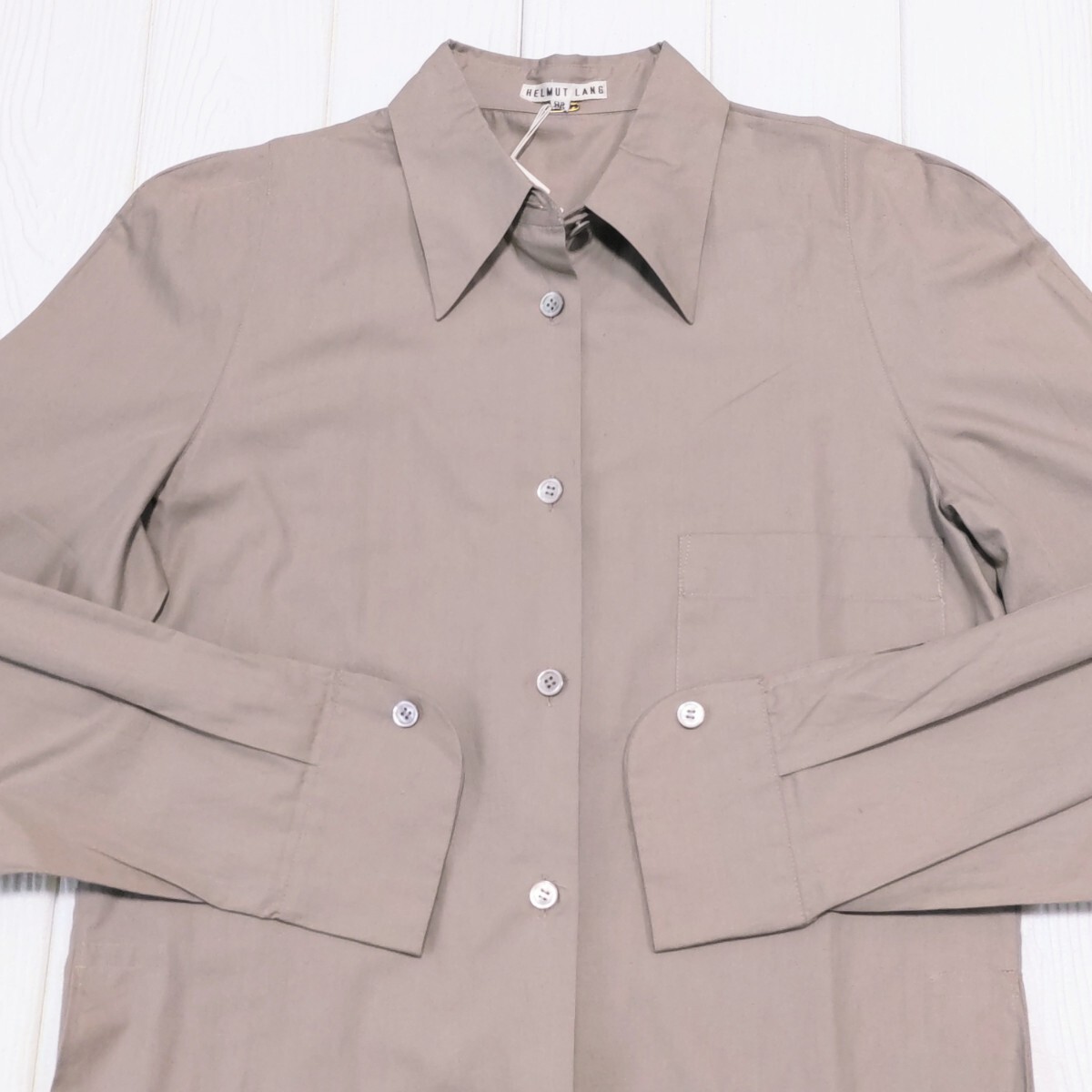 未使用 タグ付 デッドストック レア 90s★HELMUT LANG ヘルムートラング 長袖 綿 シャツ レディース M 淡いベージュ系 送料無料_画像4