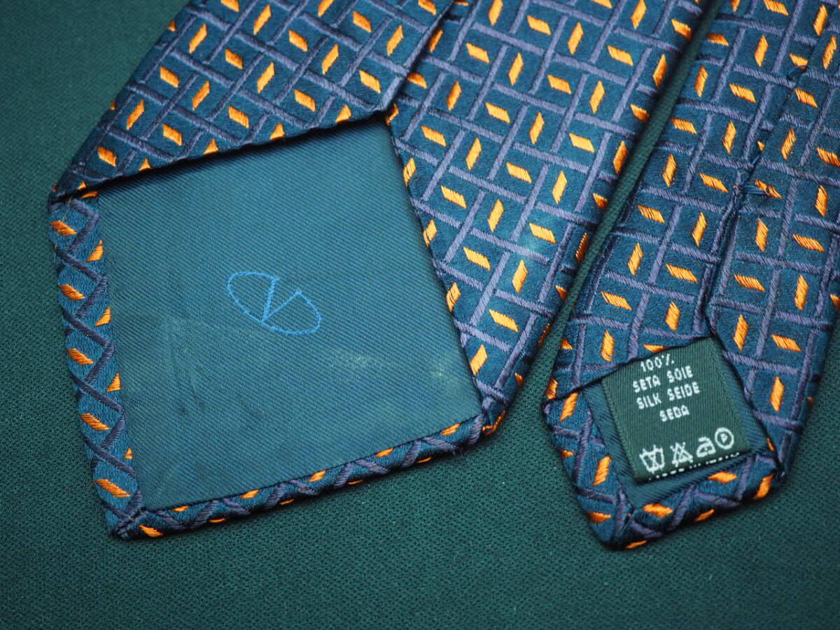 美品【VALENTINO ヴァレンティノ】 G1509 ネイビーオレンジ系 SILK ブランド ネクタイ 古着 良品 転売 仕入_画像5