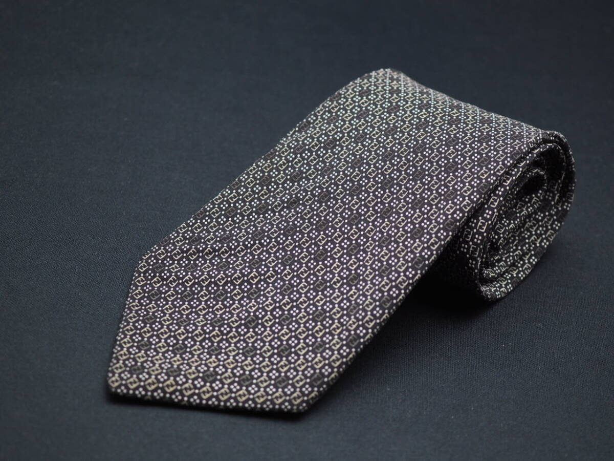  прекрасный товар [FENDI Fendi ] G1617 Logo черный серый SILK бренд галстук б/у одежда хорошая вещь перепродажа скупка 