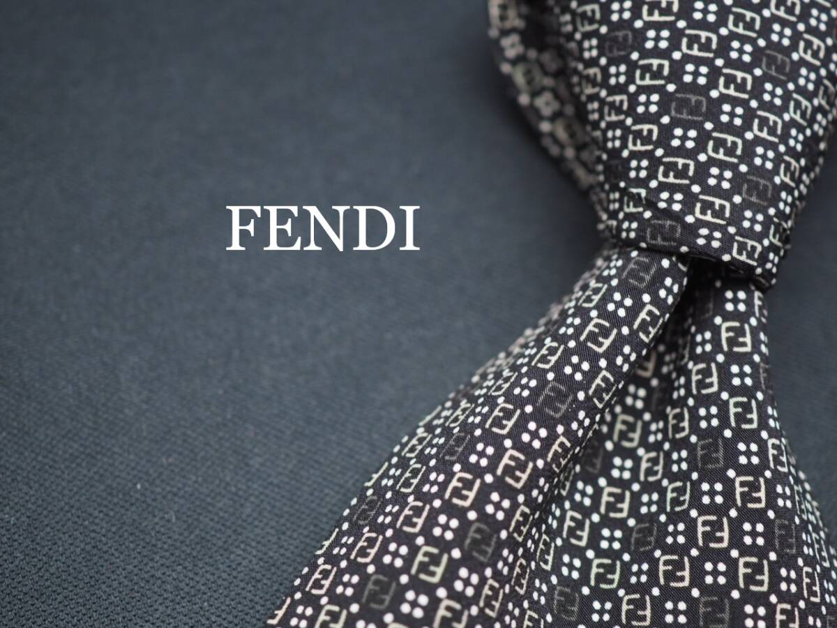  прекрасный товар [FENDI Fendi ] G1617 Logo черный серый SILK бренд галстук б/у одежда хорошая вещь перепродажа скупка 