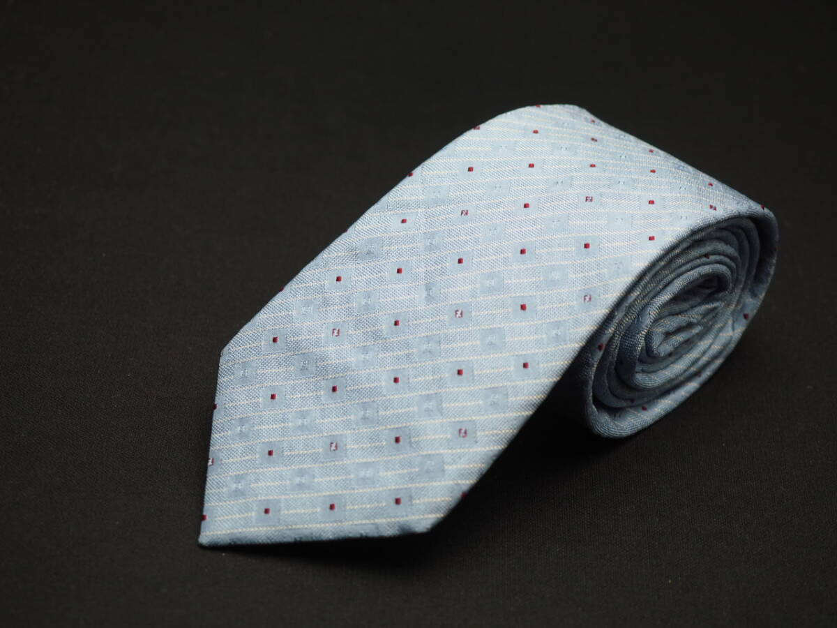  прекрасный товар [FENDI Fendi ] G1621 Logo бледно-голубой серия SILK бренд галстук б/у одежда хорошая вещь перепродажа скупка 
