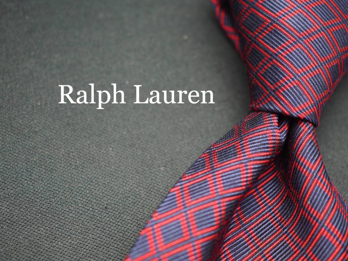 美品【Ralph Lauren ラルフローレン】 G1661 ITALY ワイン ネイビー SILK ブランド ネクタイ 古着 良品 転売 仕入_画像1