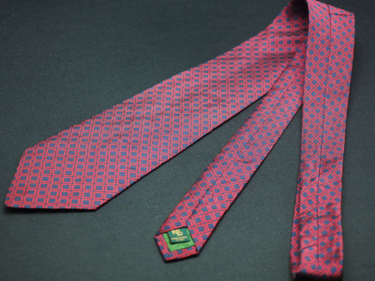 美品【Ralph Lauren ラルフローレン】 G1661 ITALY ワイン ネイビー SILK ブランド ネクタイ 古着 良品 転売 仕入_画像6