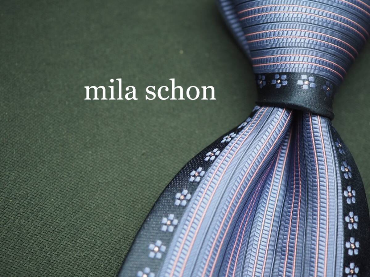 美品【Mila Schon ミラショーン】 G1816 ネイビーパープル系 SILK ブランド ネクタイ 古着 良品 転売 仕入_画像1