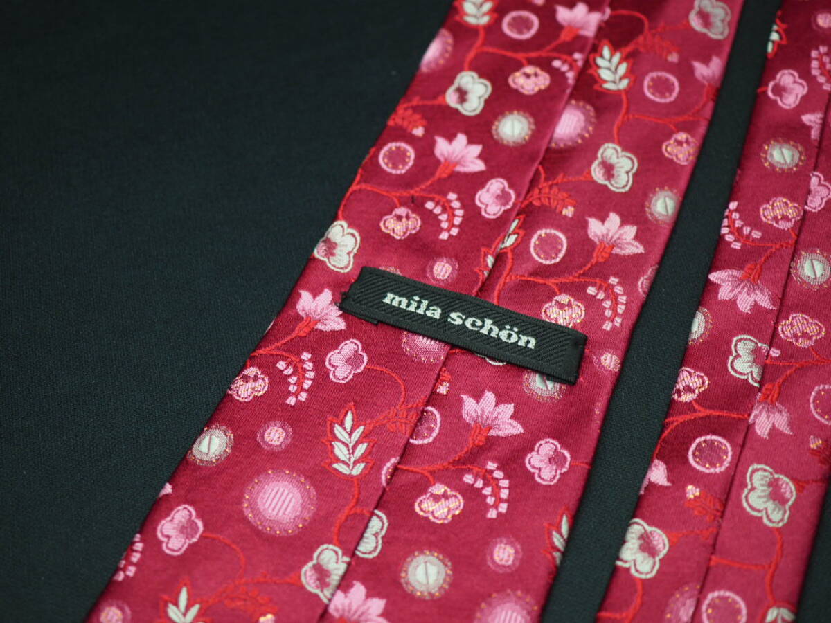 美品【Mila Schon ミラショーン】 G1817 ワイン系 SILK ブランド ネクタイ 古着 良品 転売 仕入_画像4