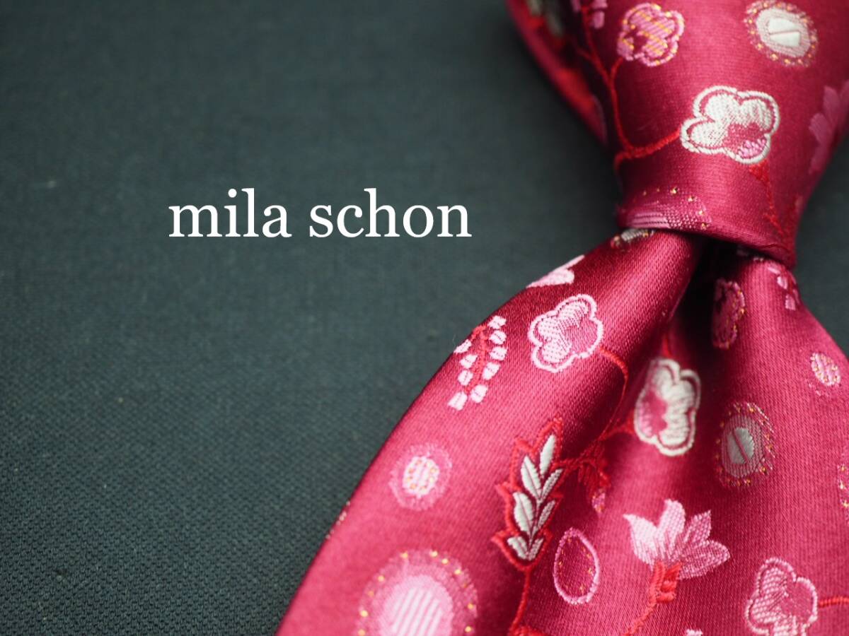 美品【Mila Schon ミラショーン】 G1817 ワイン系 SILK ブランド ネクタイ 古着 良品 転売 仕入_画像1