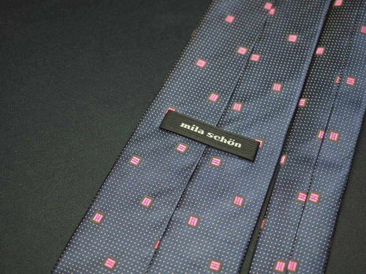 美品【Mila Schon ミラショーン】 G1823 ネイビー系 SILK ブランド ネクタイ 古着 良品 転売 仕入_画像4