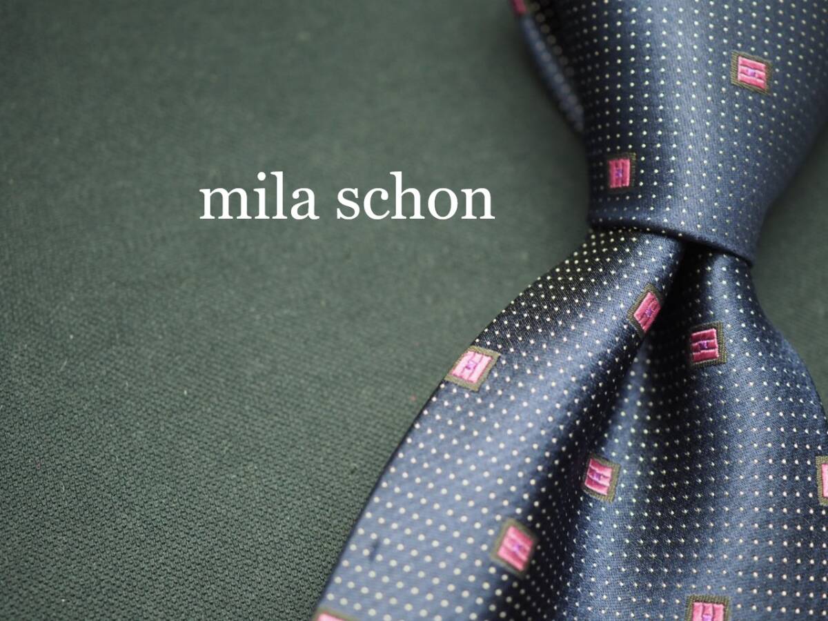 美品【Mila Schon ミラショーン】 G1823 ネイビー系 SILK ブランド ネクタイ 古着 良品 転売 仕入_画像1