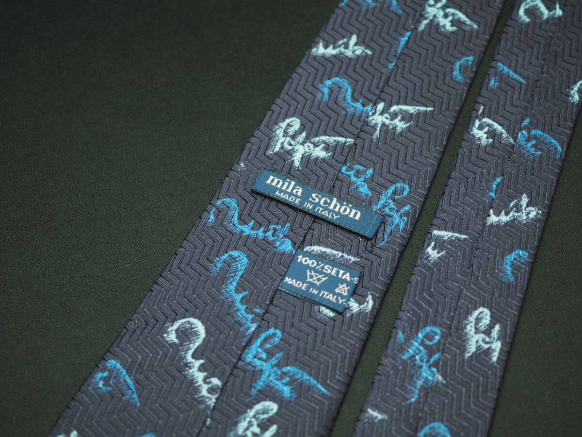 美品【Mila Schon ミラショーン】 G1825 ネイビー系 SILK ブランド ネクタイ 古着 良品 転売 仕入_画像4