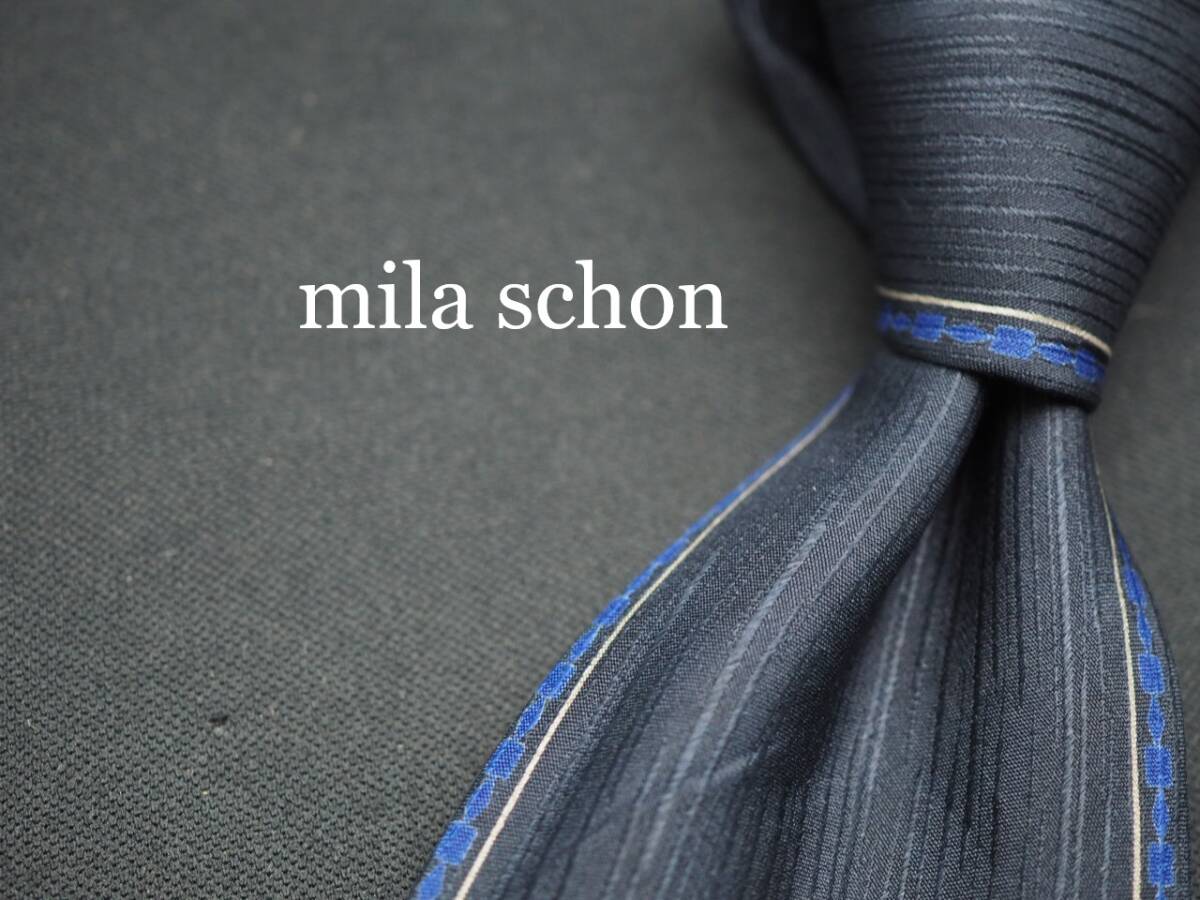美品【Mila Schon ミラショーン】 G1833 ITALY ネイビー系 SILK ブランド ネクタイ 古着 良品 転売 仕入_画像1