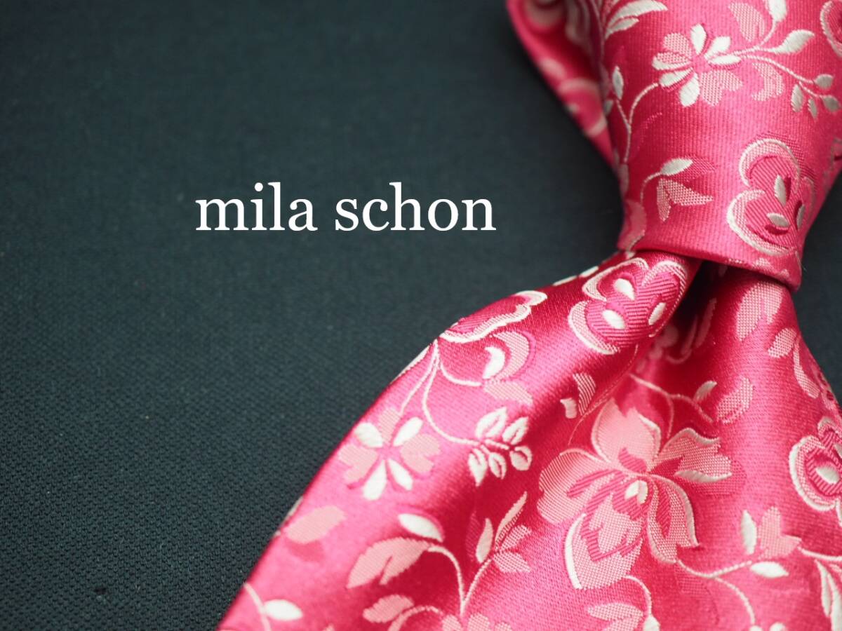 美品【Mila Schon ミラショーン】 G1838 ピンク系 SILK ブランド ネクタイ 古着 良品 転売 仕入_画像1
