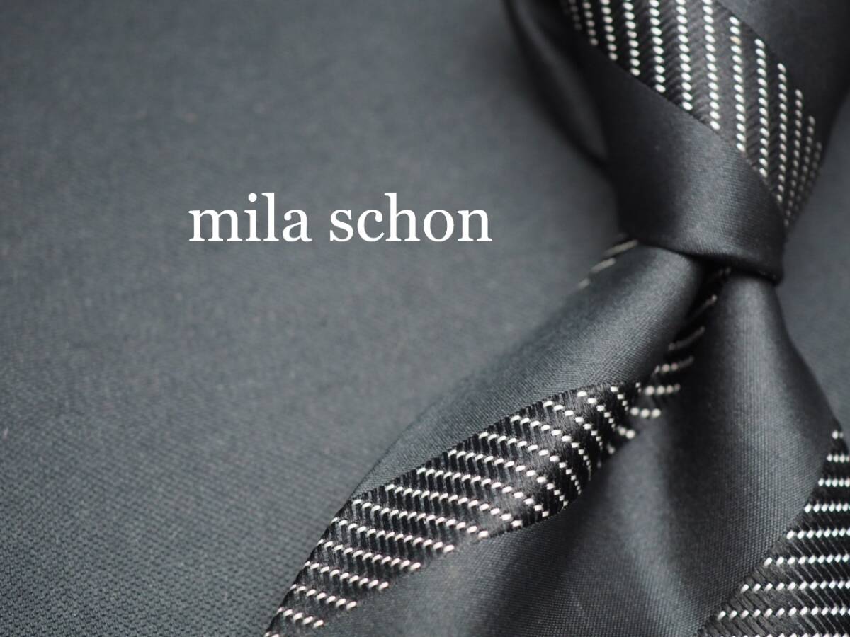 美品【Mila Schon ミラショーン】 G1841 ブラック系 SILK ブランド ネクタイ 古着 良品 転売 仕入_画像1