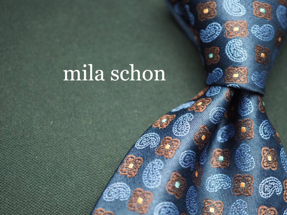 美品【Mila Schon ミラショーン】 G1847 ネイビー系 SILK ブランド ネクタイ 古着 良品 転売 仕入_画像1