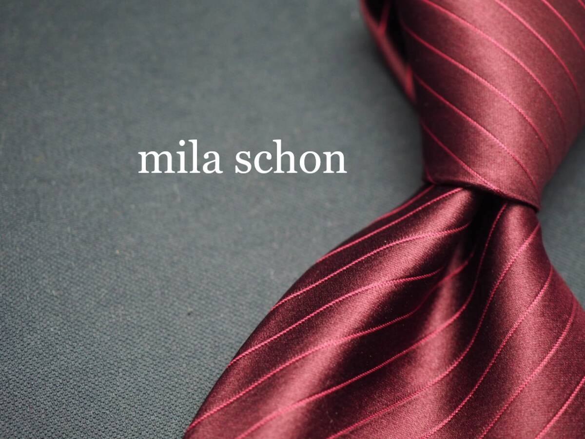 美品【Mila Schon ミラショーン】 G1860 ワイン系 SILK ブランド ネクタイ 古着 良品 転売 仕入_画像1