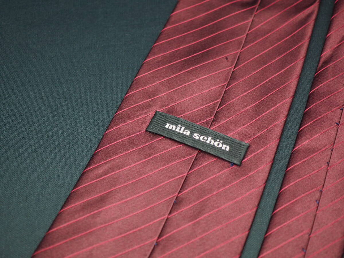 美品【Mila Schon ミラショーン】 G1860 ワイン系 SILK ブランド ネクタイ 古着 良品 転売 仕入_画像4