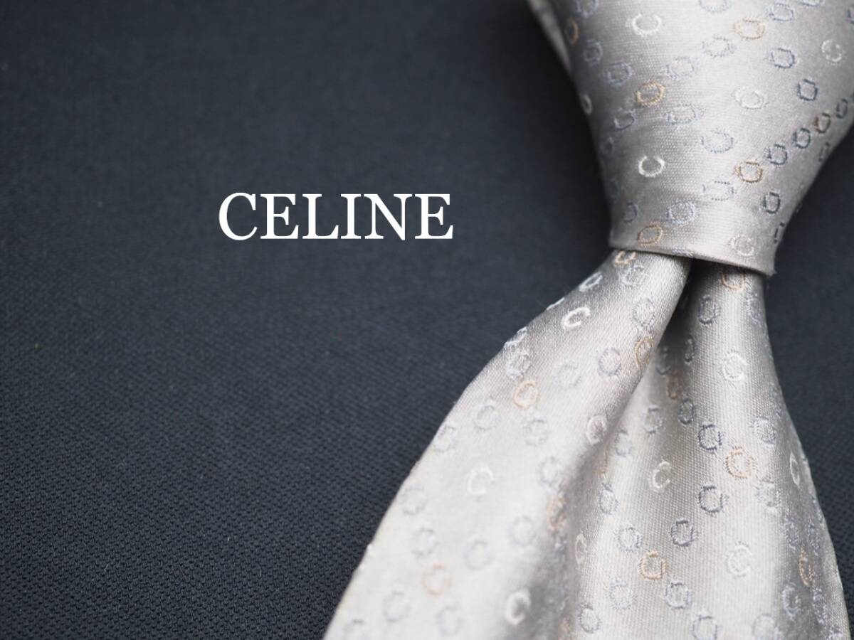 【CELINE セリーヌ】 G2071 ロゴ シルバー SILK ブランド ネクタイ 古着 良品 転売 仕入_画像1