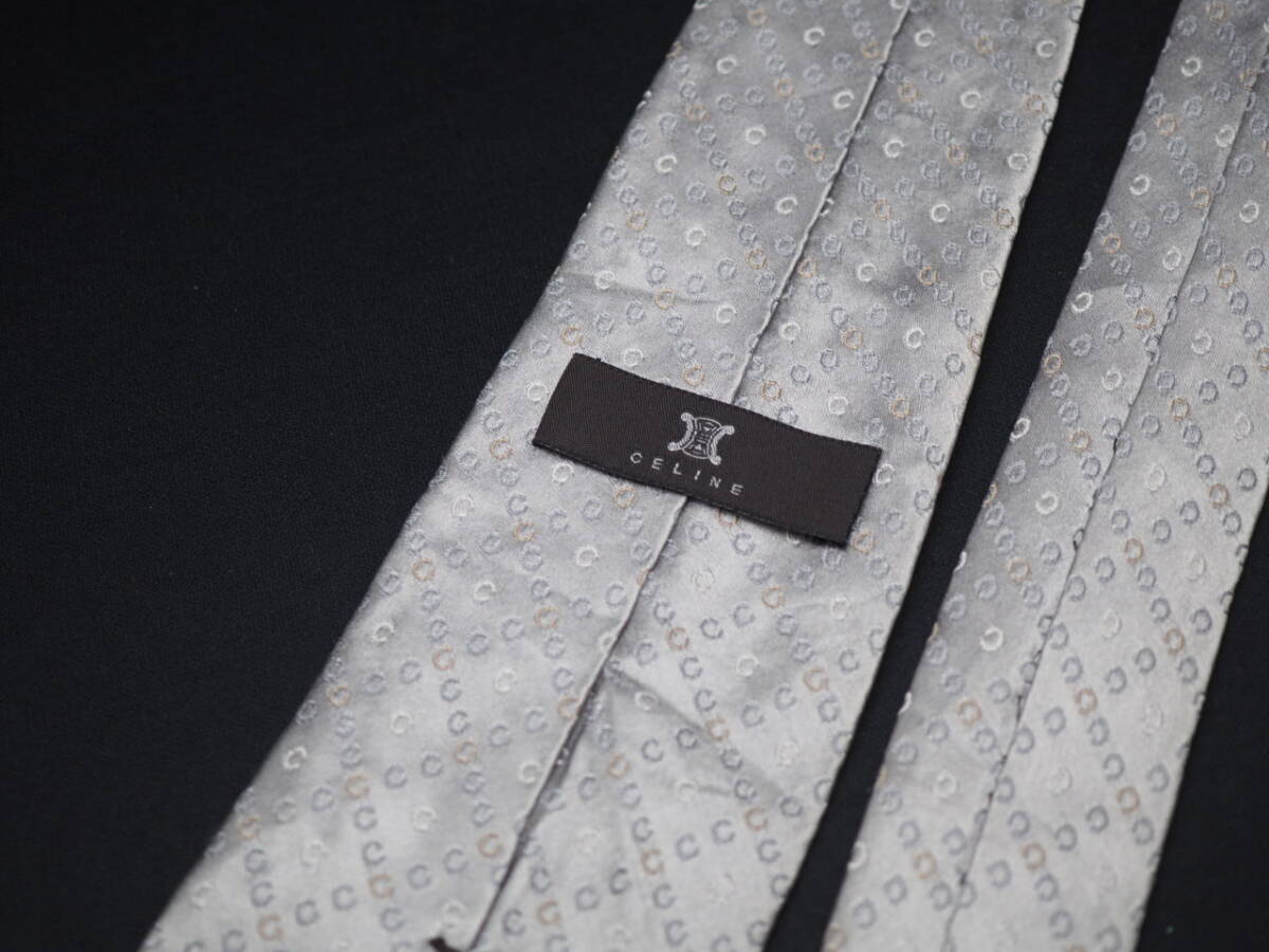 【CELINE セリーヌ】 G2071 ロゴ シルバー SILK ブランド ネクタイ 古着 良品 転売 仕入_画像6