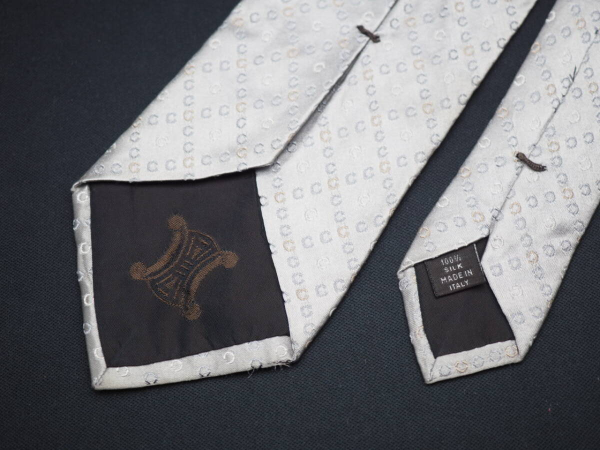 【CELINE セリーヌ】 G2071 ロゴ シルバー SILK ブランド ネクタイ 古着 良品 転売 仕入_画像7