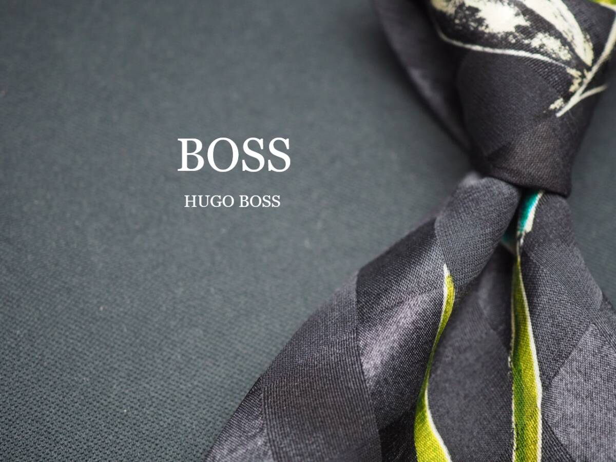 美品【HUGO BOSS ヒューゴ ボス】 G2117 ブラック系 SILK ブランド ネクタイ 古着 良品 転売 仕入_画像1