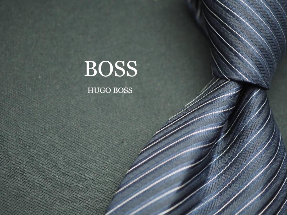 【HUGO BOSS ヒューゴ ボス】 G2121 ネイビー ブラック系 SILK ブランド ネクタイ 古着 良品 転売 仕入_画像1
