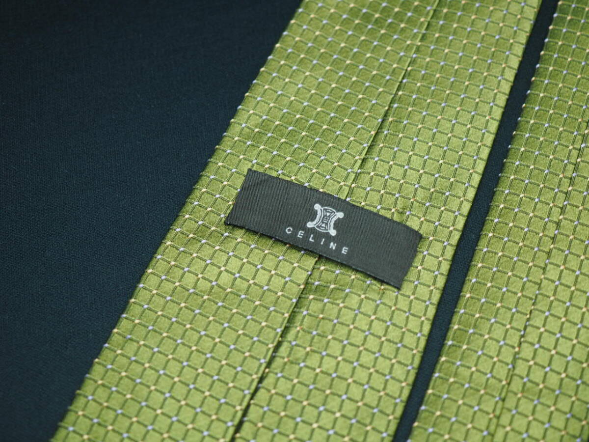 美品【CELINE セリーヌ】 G2170 オリーブ系 SILK ブランド ネクタイ 古着 良品 転売 仕入_画像4