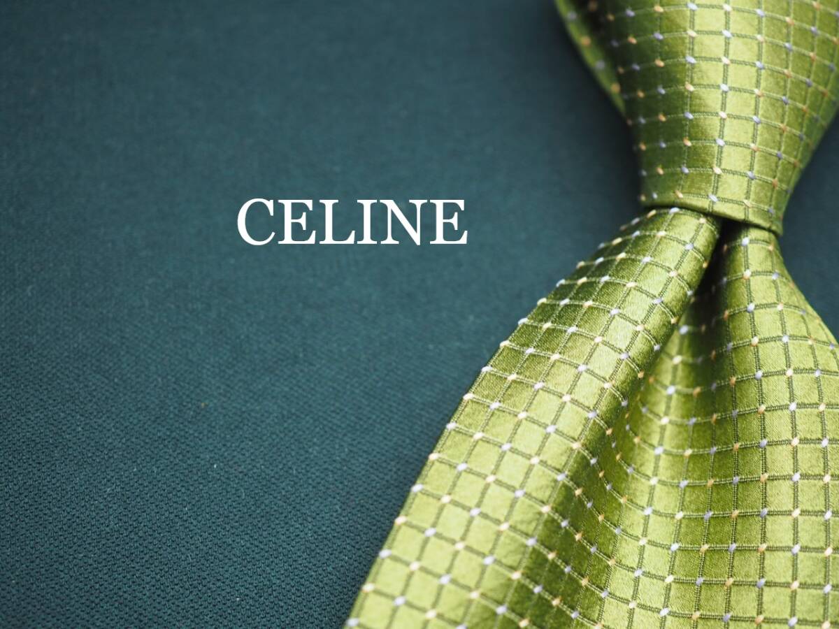 美品【CELINE セリーヌ】 G2170 オリーブ系 SILK ブランド ネクタイ 古着 良品 転売 仕入_画像1