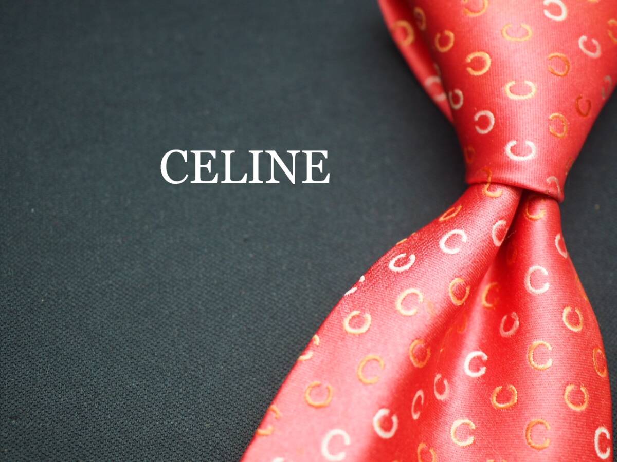 美品【CELINE セリーヌ】 G2175 ロゴ ピンク系 SILK ブランド ネクタイ 古着 良品 転売 仕入_画像1