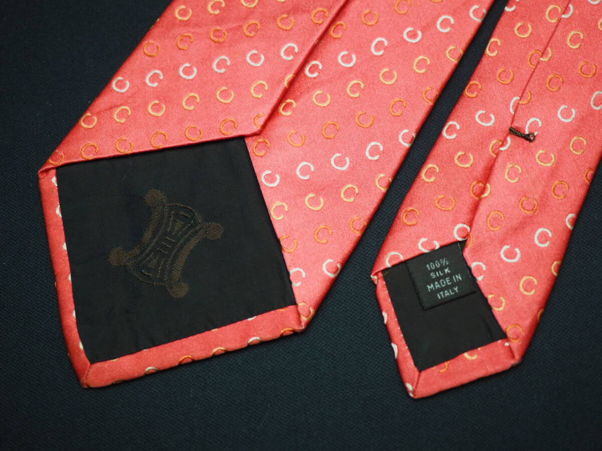 美品【CELINE セリーヌ】 G2175 ロゴ ピンク系 SILK ブランド ネクタイ 古着 良品 転売 仕入_画像6