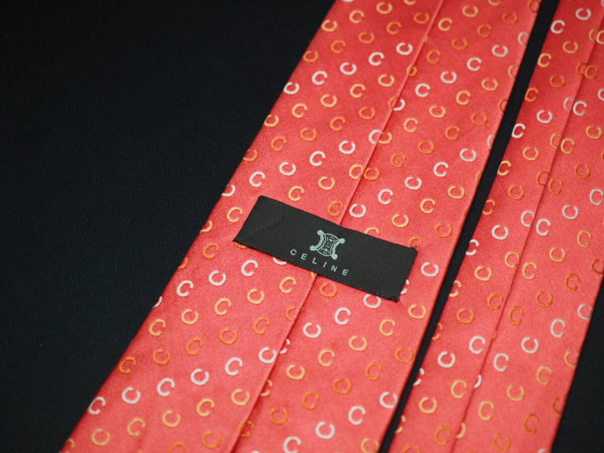 美品【CELINE セリーヌ】 G2175 ロゴ ピンク系 SILK ブランド ネクタイ 古着 良品 転売 仕入_画像5