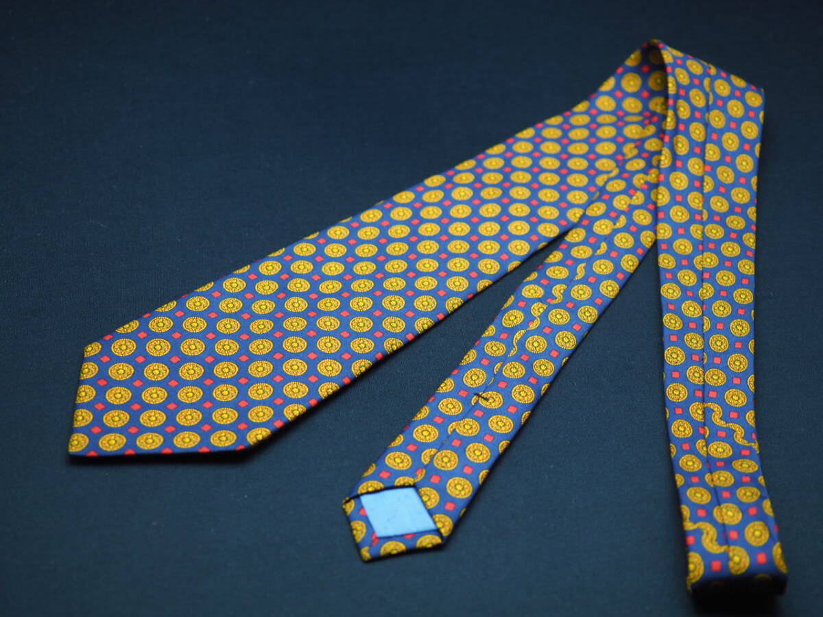 美品【CELINE セリーヌ】 G2176 SPAIN ネイビー黄系 SILK ブランド ネクタイ 古着 良品 転売 仕入_画像6