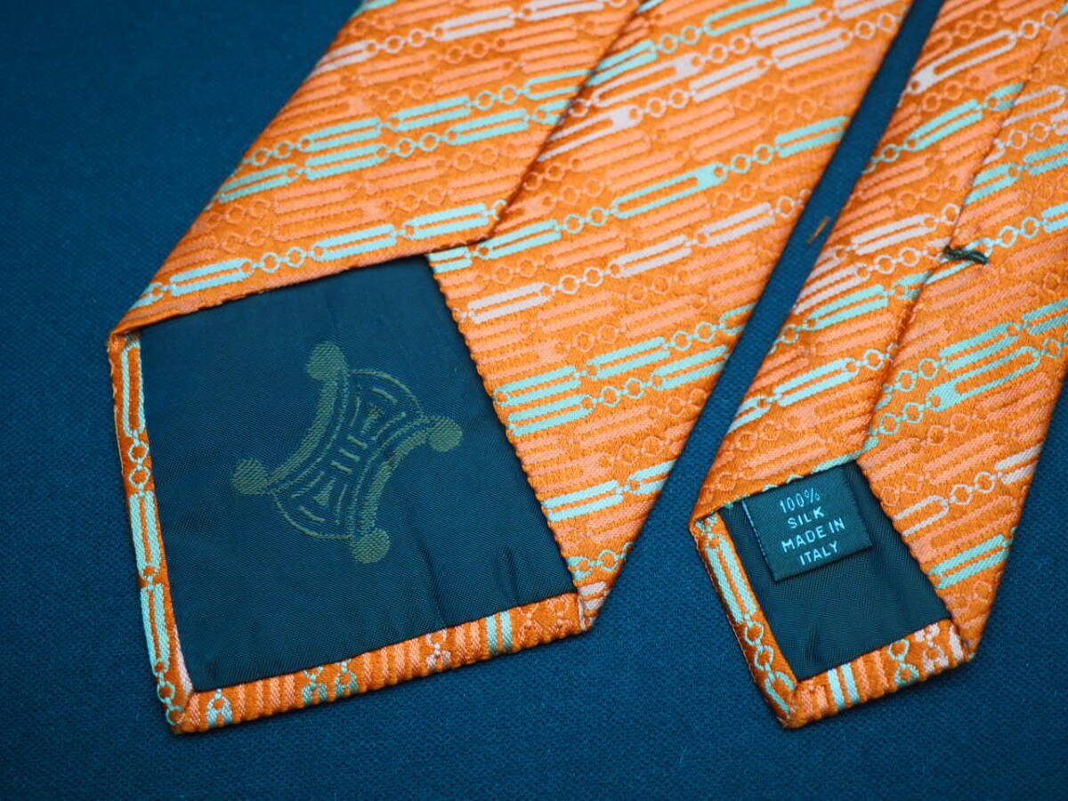 美品【CELINE セリーヌ】 G2179 オレンジ系 SILK ブランド ネクタイ 古着 良品 転売 仕入_画像5